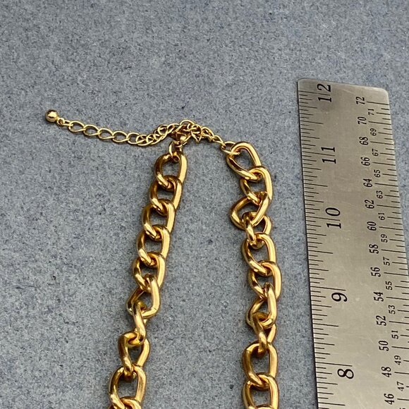 Gold White Statement Necklace 20 In Teardrop Rectangle Oval Charms Retro Vintage - Picture 6 of 11